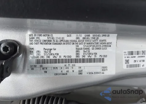 2016 Ford Focus Se из США, поврежденный, VIN 1FADP3K20GL239334